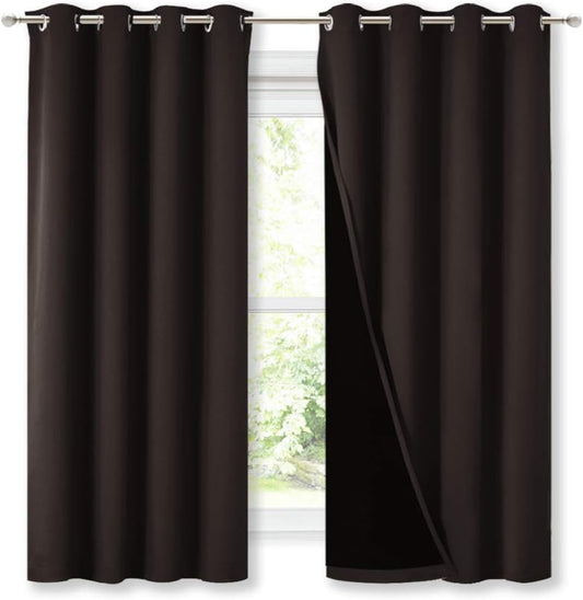 NICETOWN Complete 100% Blackout Curtains, Thermal Insulated & Energy Efficiency Window Draperies with Black Liner, Noise Reducing Short Curtains for Kids Room (Brown, 52-inch W by 63-inch L, 2 Panels)