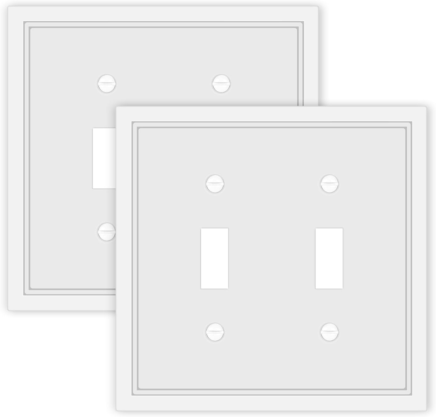 Double Toggle Light Switch Cover Plate White Classic Decorative Light Switch Plates Cover 2 Gang Wall Plate Switch Cover, 2 Pack
