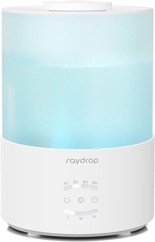 raydrop Humidifiers for Bedroom, 3.0L Cool Mist Humidifiers for Large Room & Home, Top Fill Air Humidifier for Baby Nursery & Plants, Essential Oil Diffuser with Color Lights, Timer, Auto Shut-Off
