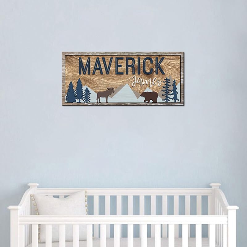 Custom Woodland Nursery Decor - Baby Name Sign for Boys, Kids Room Decor - Wooden Name Sign Gift