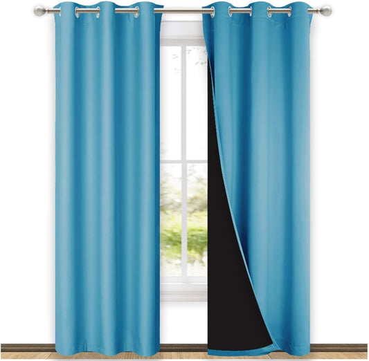 NICETOWN 100% Blackout Curtains 84 inches Long, Pair of Energy Smart & Noise Blocking Out Drapes for Baby Room, Thermal Insulated Guest Room Lined Window Dressing(Teal Blue, 42 inches Wide)
