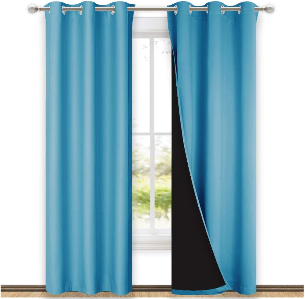 NICETOWN Blackout Curtains 80 inches Long, 2 Pieces, 42" Wide Each Panel, Teal Blue, Full Light Blocking Drapes with Black Liner for Nursery, Thermal Insulated Draperies for Hall, Villa