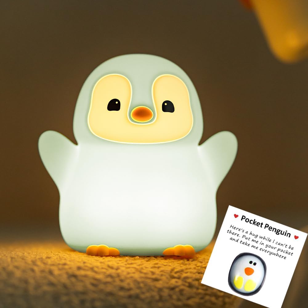 Cute Penguin Night Light for Kids Bedroom, Animal Silicone Nursery Night Lamp Touch Control Nightlights USB Rechargeable Bedside Lamp for Baby Children Toddlers Girls Gift