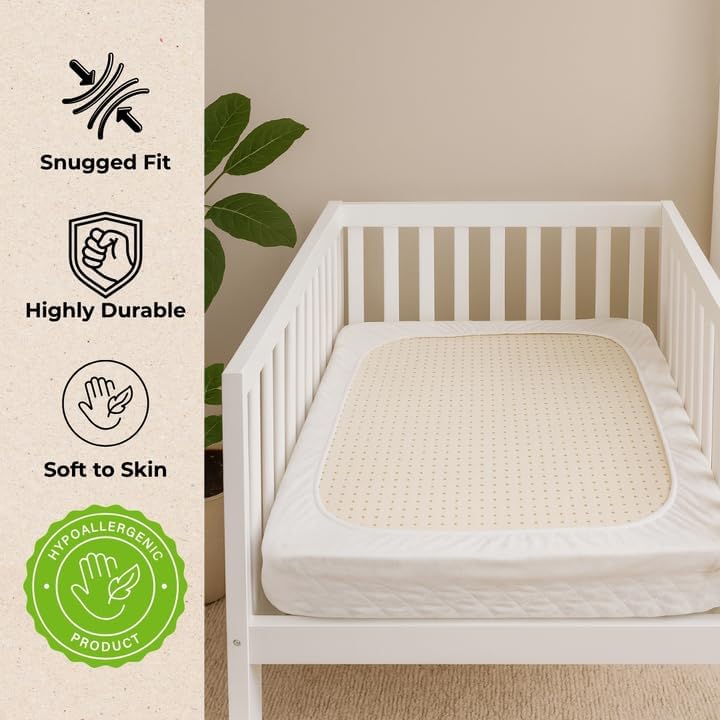 Organic Cotton Crib Mattress Protector - Water Resistant Fitted Sheet Liner Pad, Skin Friendly, Chemical-Free Pure Cotton [GOTS-Certified] for Standard (52"x28") - Made in USA