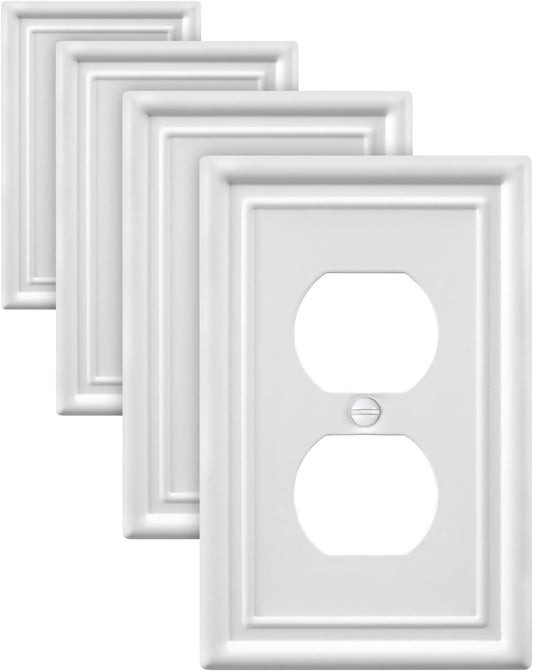 4-Pack Duplex Outlet Covers, Off White Electrical Outlet Cover Plate, Metal Wall Plate for Receptacle, Light Switch, 3.15''*4.88'', Midsize