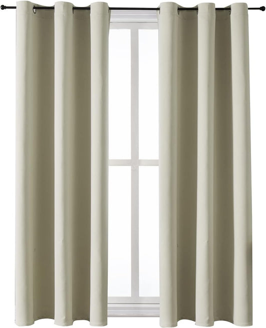 ChrisDowa Grommet Room Darkening Curtains for Bedroom and Living Room - 2 Panels Set Thermal Insulated Blackout Curtains (Beige, 38W x 54L)