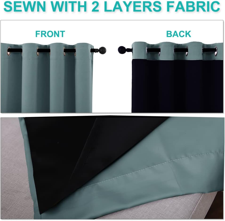 NICETOWN 100% Blackout Window Curtain Panels, Full Light Blocking Drapes with Black Liner for Nursery, 72-inch Drop Thermal Insulated Draperies (Aqua, 2 Pieces, 42-inch Wide Per Panel)