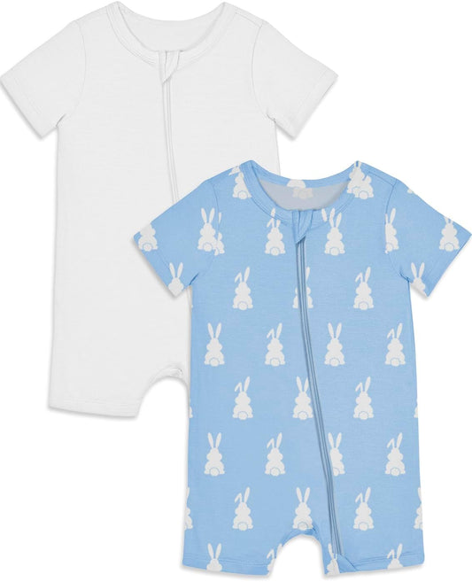Jimonda Baby Rompers Cotton Baby Boys Baby Girls Short Sleeve Sleepers Pjs Two Way Zipper One-piece Neutral Sleep and Play