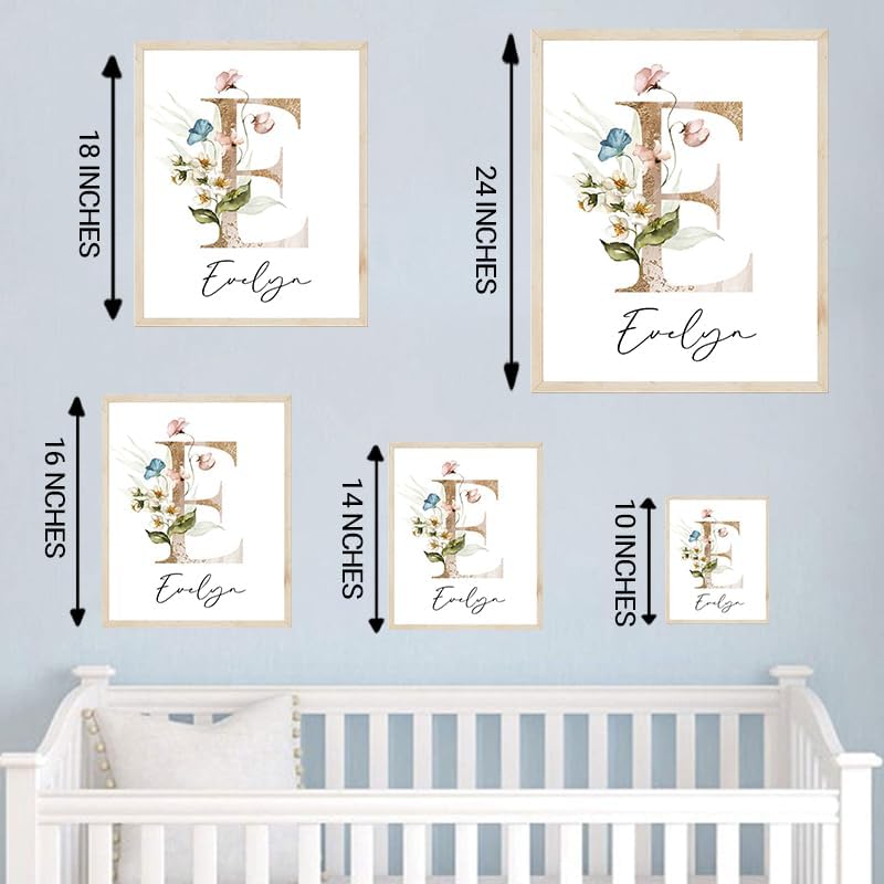 IZI POD Personalized Wooden Name Sign, Floral Monogram Nursery, Nursery Name Sign Boho Floral Pattern, Baby Name Sign, Wooden name signs for nursery, Wildflower Decor, Name signs for kids room gift/15, Design 15
