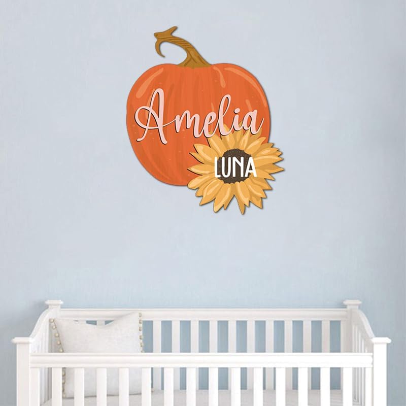 Personalized Wooden Name Sign, Round 3D Nursery Name Sign, Pumpkin Sunflower Nursery, Baby Name Sign, Wooden name signs for nursery, Little Pumpkin Decor, Baby Shower, Name signs for kids gift/14