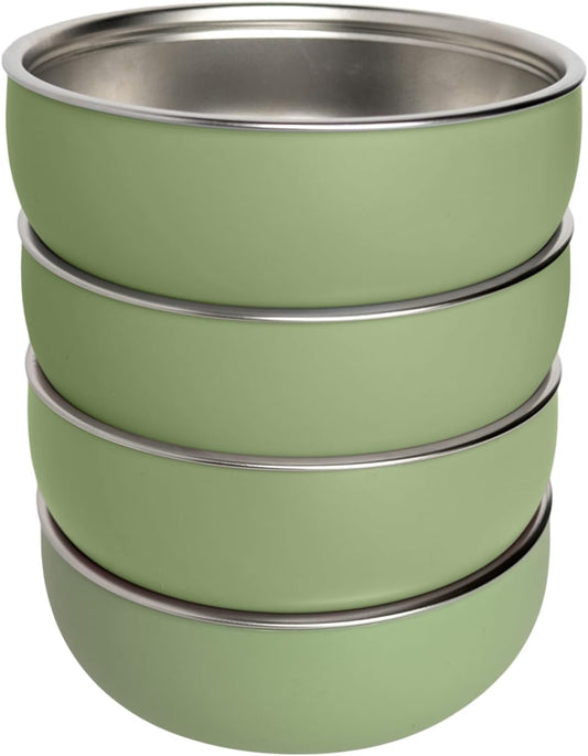 Monkey Proof™ Non-Toxic Stainless Steel Child Bowl 5” with Non-Slip Silicone Shell, (Set of 4 bowls) Unbreakable, Mess Free Feeding for Babies, Toddlers, Kids, BPA free (Sage Green)