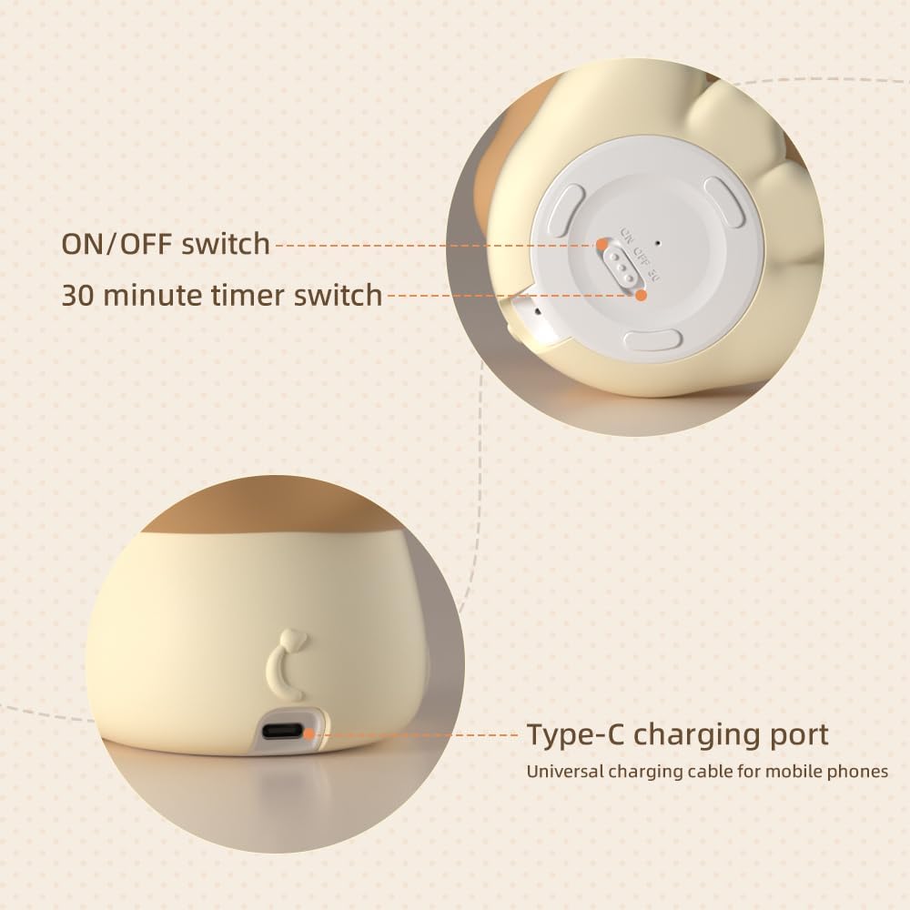 Cute Lion Night Light for Kids, Rechargeable Nursery Lamp with Timer, 3 Brightness Levels & Warm Light, Soft Silicone Baby Night Light, Tap Control, Gift for Toddlers