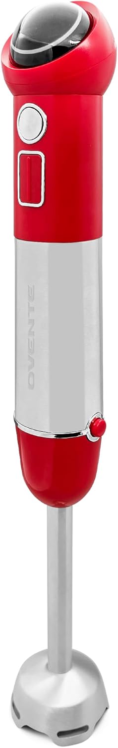 OVENTE Cordless Immersion Hand Blender, 300W Rechargeable Handheld Portable Stick Mixer with Speed Pulse Activating Sensor and Stainless Steel Blades for Smoothies, Shakes or Baby Food, Red HR995R
