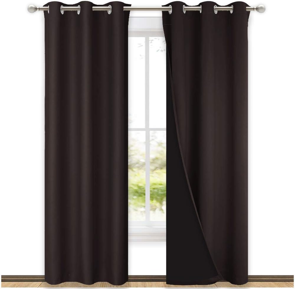 NICETOWN Full Shade Curtain Panels, 37" Wide x 80" Long, Toffee Brown, Pair of Thermal Insulated & Energy Efficiency Blackout Drapes for Living Room, Lined Silky Performance Window Dressing
