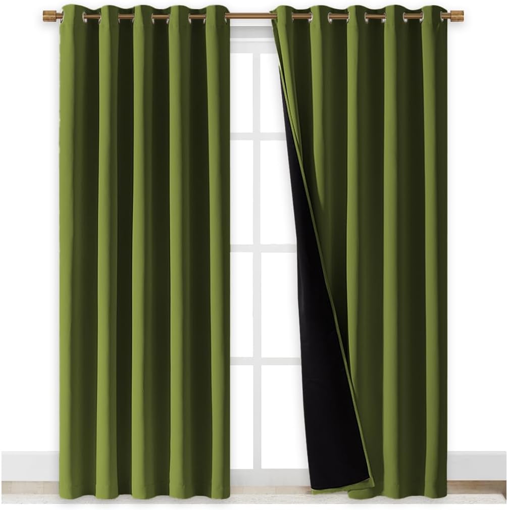 NICETOWN Full Shade Curtain Panels, 62 x 84 inch, Olive Green, Pair of Energy Smart & Noise Blocking Out Blackout Drapes for Dining Room Window, Thermal Insulated Guest Room Lined Window Dressing
