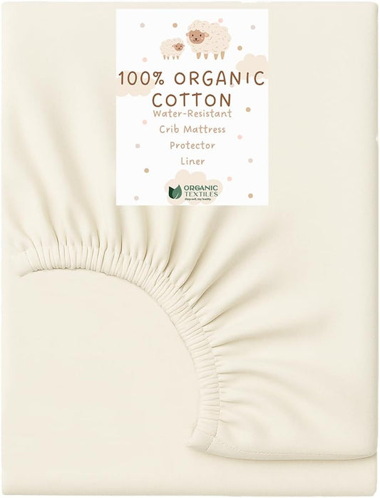 Organic Cotton Crib Mattress Protector - Water Resistant Fitted Sheet Liner Pad, Skin Friendly, Chemical-Free Pure Cotton [GOTS-Certified] for Mini Sleeper (31"x18") - Made in USA