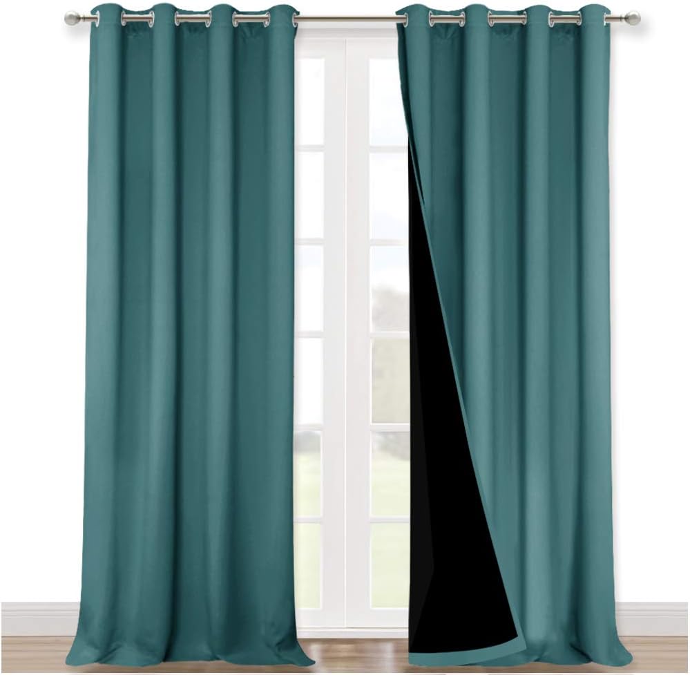 NICETOWN 100% Blackout Curtains 108 inches Long, Noise Reduction Window Treatment Curtains, Thermal Insulated Energy Smart Drapes Draperies for Apartment Decor, Sea Teal, Set of 2, 52 inches Wide