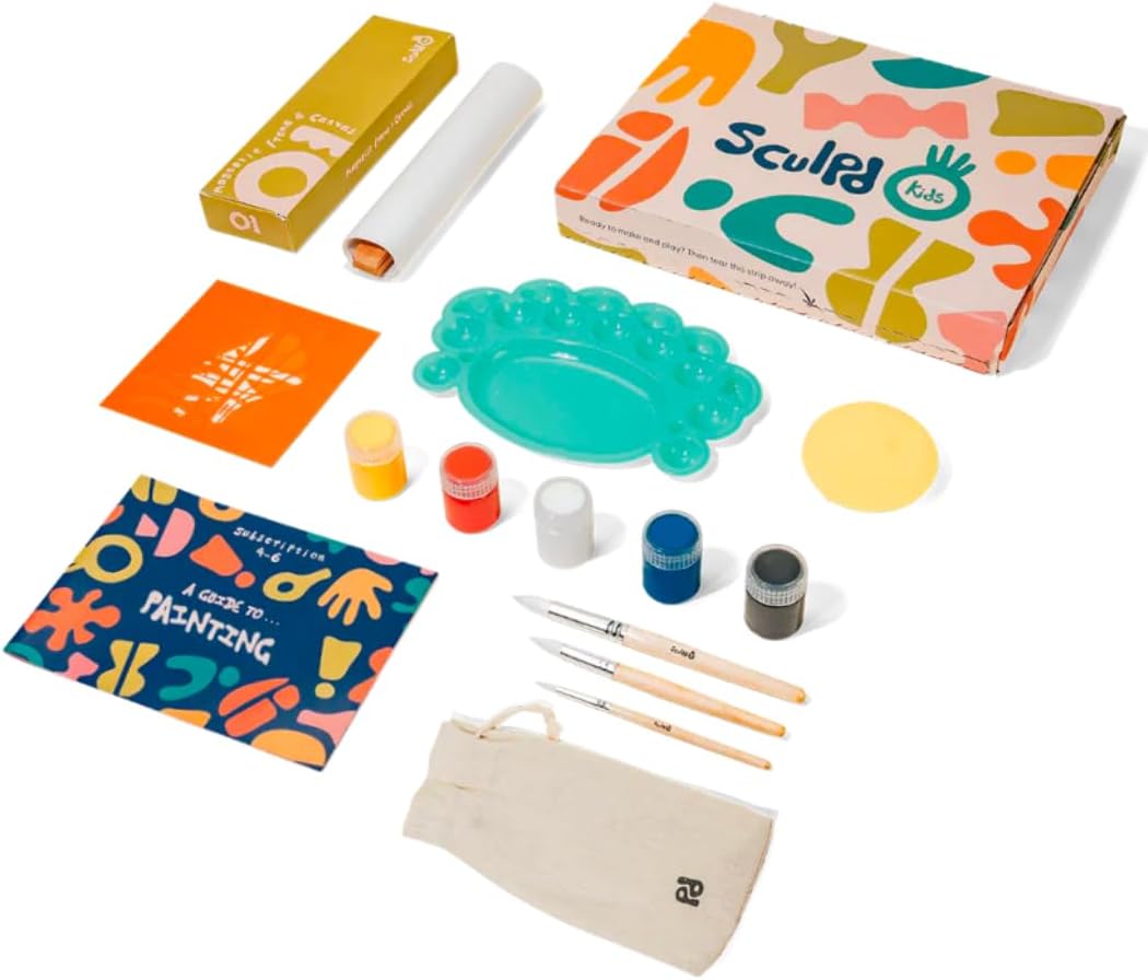 Sculpd Kids Painting Kit, Paint Craft Set for Kids Age 4 to 6, Includes 10 Colour Paint Set, 4 Paint Pens, 2 Canvases, Easels, Magnetic Picture Frame, Additional Art Supplies and Free Guidebook