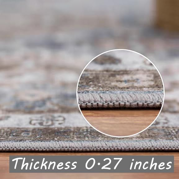 Washable Area Rug 8x10 Boho Chic Medallion Distressed Design Non-Shedding Easy Care Ideal for High Traffic Areas in Living Room Bedroom Office Coffee Table Large Carpet