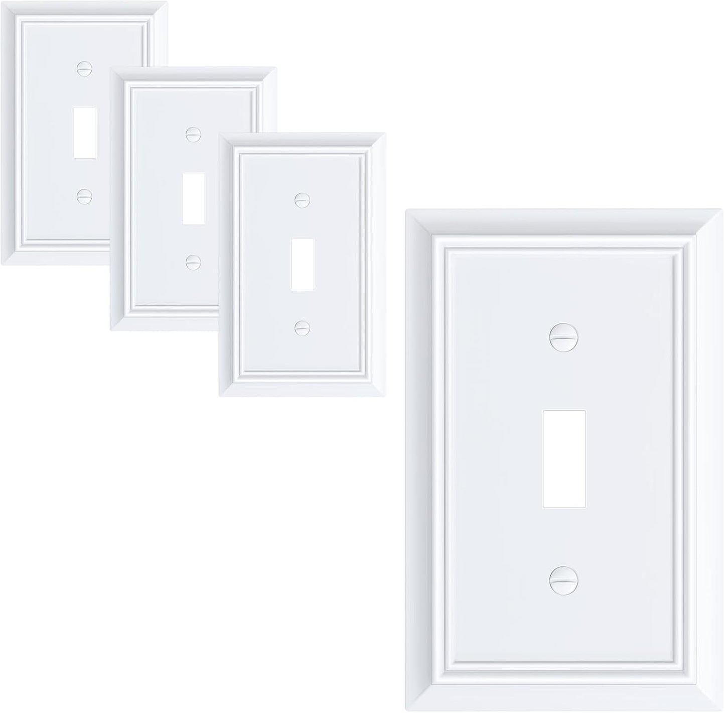 4-Pack Single Toggle Light Switch Cover Plate, Durable Natural Bamboo Fiber Decorative Switch Plate Covers, Pure White 1 Gang Wall Plate, Corrosion Resistant