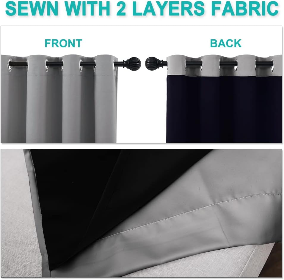 NICETOWN Full Shade Curtain Panels, Pair of Energy Smart & Noise Blocking Out Blackout Drapes for Dining Room Window, Thermal Insulated Guest Room Lined Window Dressing(Silver Grey, 52 x 120 inch)