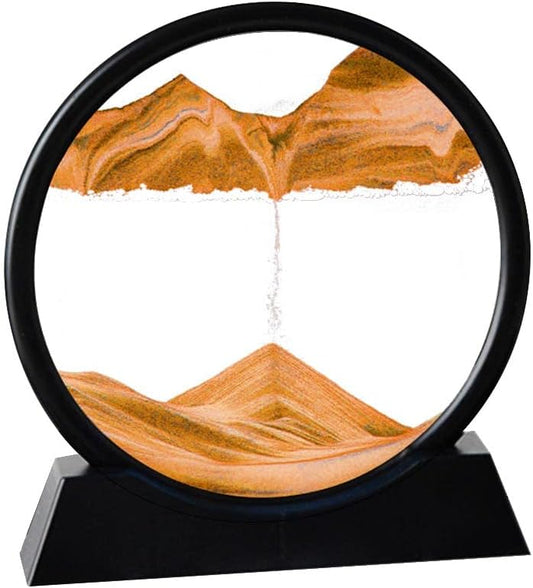 Moving Sand Art Picture,Liquid Motion 3D Sea Sandscape in Motion Display, Flowing Sand Frame Desktop Art Bookshelves Home Office Decoration (12 inch, Orange)