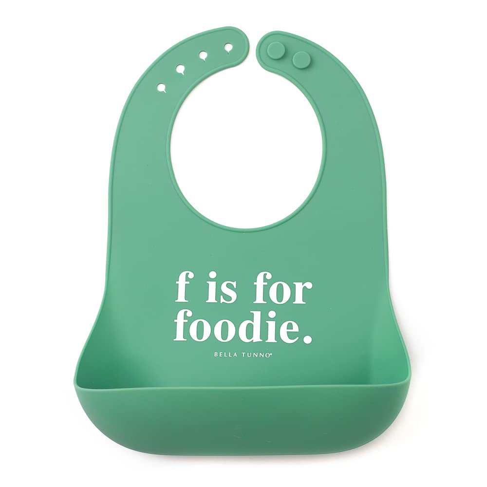 Bella Tunno Baby Bib for Eating, Waterproof Silicone Bib with Large Food Catcher, Adjustable Fit for Babies 4-12 months & Toddlers 1-3 Years, Boys & Girls, F Is For Foodie