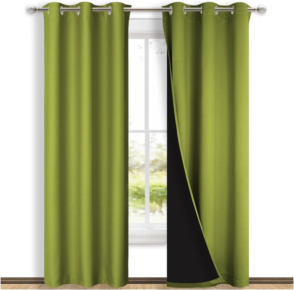 NICETOWN Full Shade Curtain Panels, 37" Wide x 80" Long, Fresh Green, Pair of Thermal Insulated & Energy Efficiency Blackout Drapes for Living Room, Lined Silky Performance Window Dressing