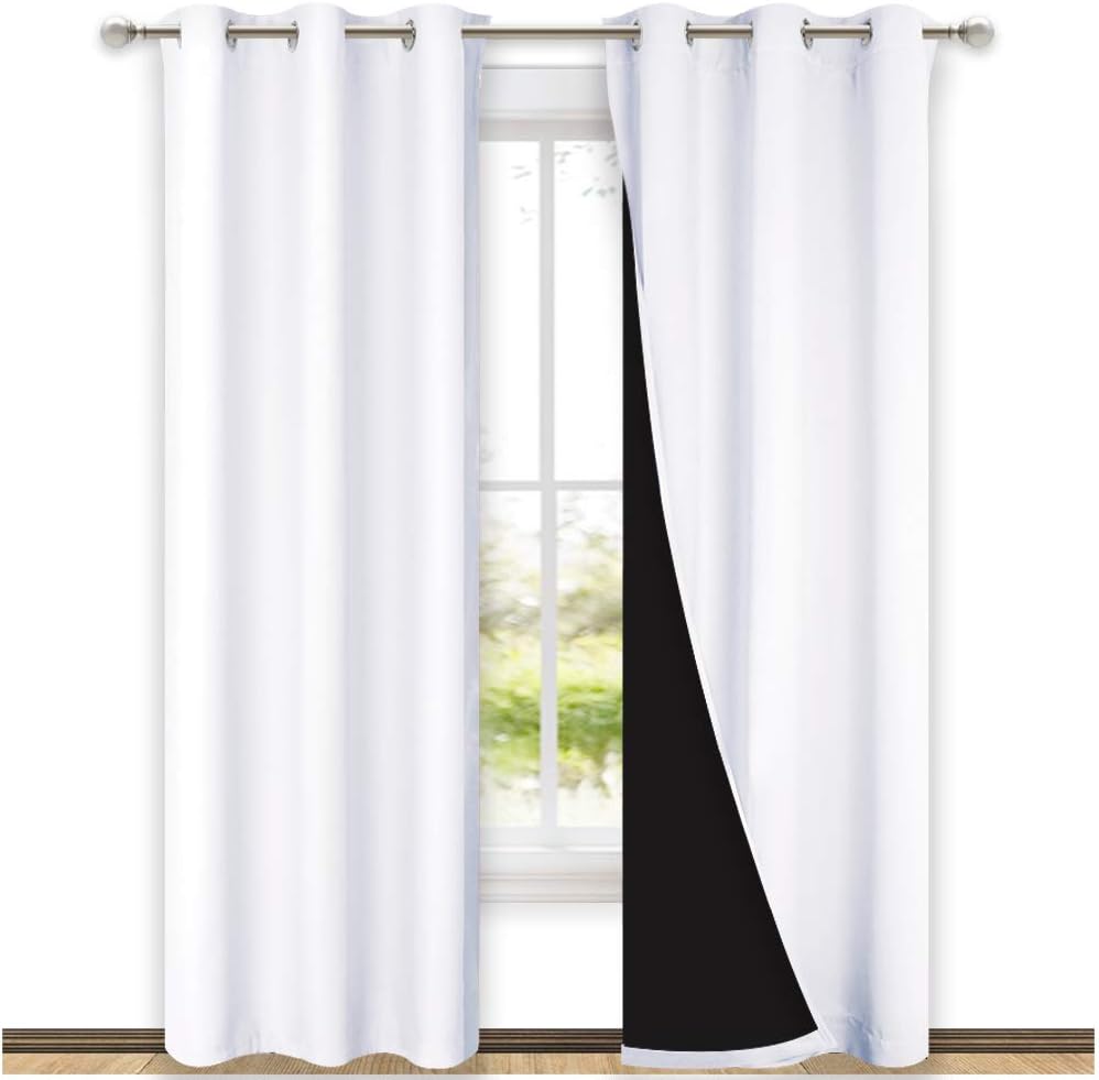 NICETOWN White Blackout Curtains 80 inches Long, Full Light Blocking Drapes with Black Liner for Nursery, Thermal Insulated Draperies for Hall, Villa (2 Pieces, 42" Wide Each Panel, Pure White)