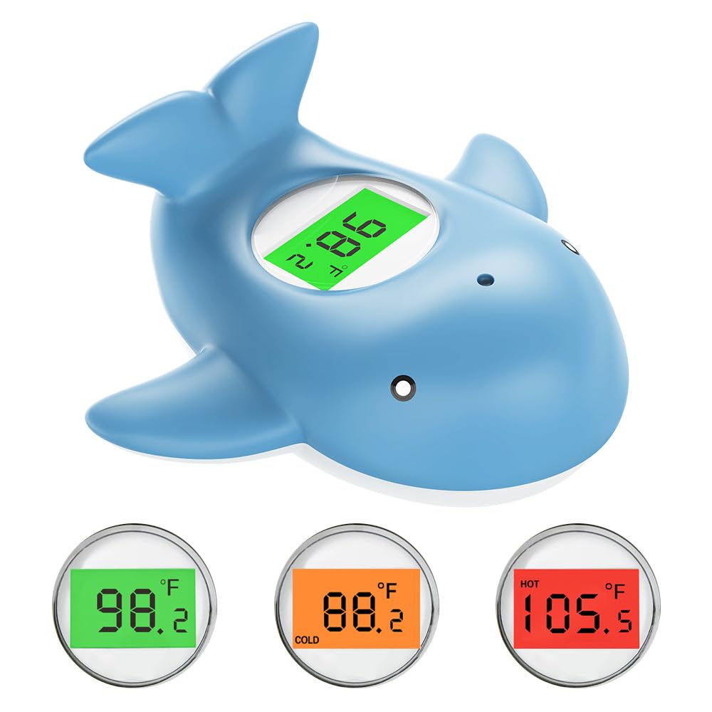 Baby Bath Thermometer, Infant Digital Water Thermometer Safety with 3 Color Backlit and Temperature Warning, Room Thermometers Floating Toy for Infant, Toddler, Bathtub, Swimming Pool (Light Blue)
