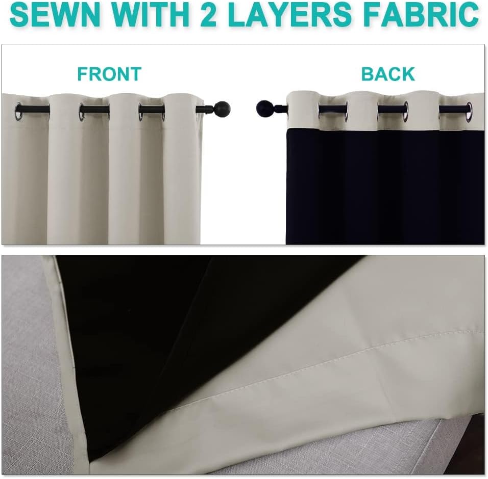 NICETOWN Natural 100% Blackout Lined Curtains, 1 Pair, 37" Width x 50" Length Each Panel, 2 Thick Layers Narrow Wide Window Treatment Panels Thermal Insulated Drapes for Kitchen Small Window