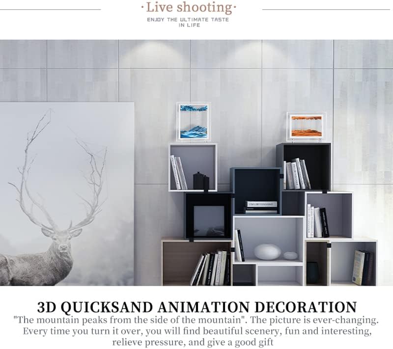 3D Deep Sea Moving Sand Art Picture - Relaxing Liquid Motion Bubbler Timer - Ideal Desktop Art Toy for Adults and Kids - Perfect for Home Decor and Office(Square+Gold+5In)