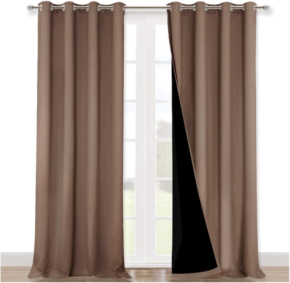 NICETOWN 100% Blackout Curtains Thermal, Noise Reduction and Privacy Curtains for Patio Door, Black Lined Blackout Drapes with Grommet Top, Cappuccino, 1 Pair, W52 x L102