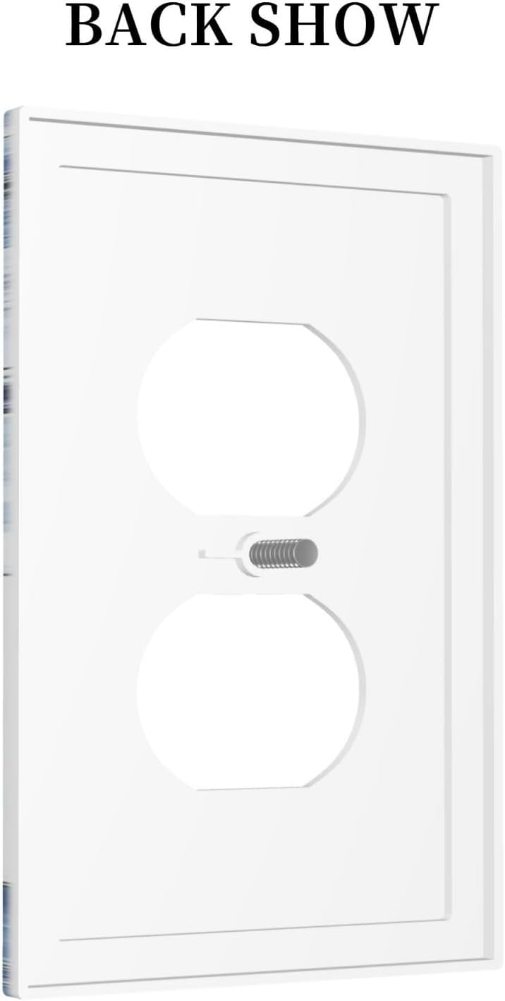 Outlet Covers White Marble Navy Blue Line Fluid 1 Gang Duplex Light Switch Cover Decorative Switch Plates Electrical Receptacle Faceplate Wall Plate For Bathroom Kitchen Decor