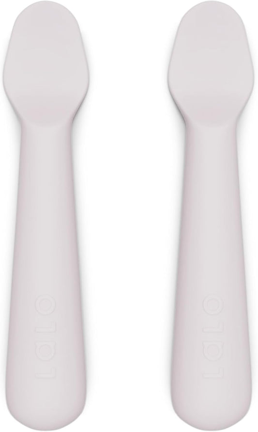 Lalo 2-Piece Baby Spoons Set - Lavender Silicone, Dishwasher Safe, Ages 4 Months+