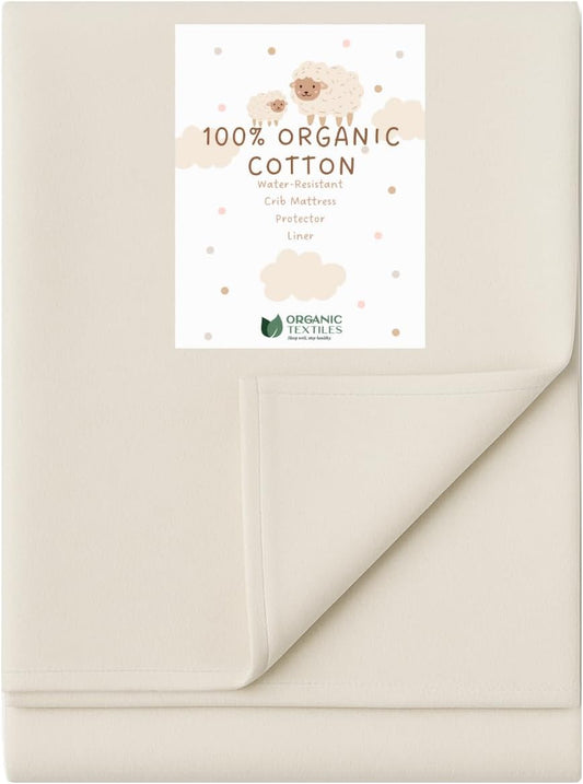 Organic Cotton Crib Mattress Protector - Water Resistant Flat Sheet Liner Pad, Skin Friendly, Chemical-Free Pure Cotton [GOTS-Certified] for Bassinet (30"x15") - Made in USA
