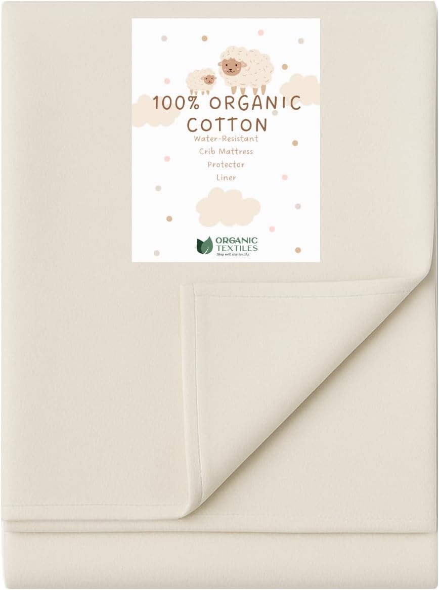 Organic Cotton Crib Mattress Protector - Water Resistant Flat Sheet Liner Pad, Skin Friendly, Chemical-Free Pure Cotton [GOTS-Certified] for Cradle (36"x18") - Made in USA