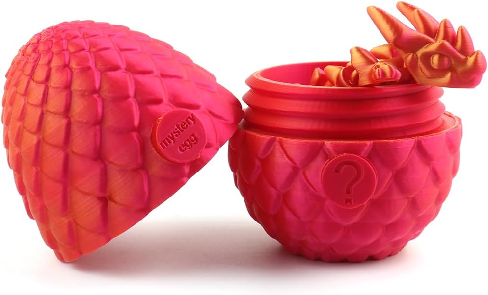 STONESTAR 3D Printed Dragon Fidget Toys, 12" Full Articulated Dragon in Mystery Egg, Home Office Decor Executive Desk Toys Xmas/Easter Gift for Dragon Lovers (Laser Red)