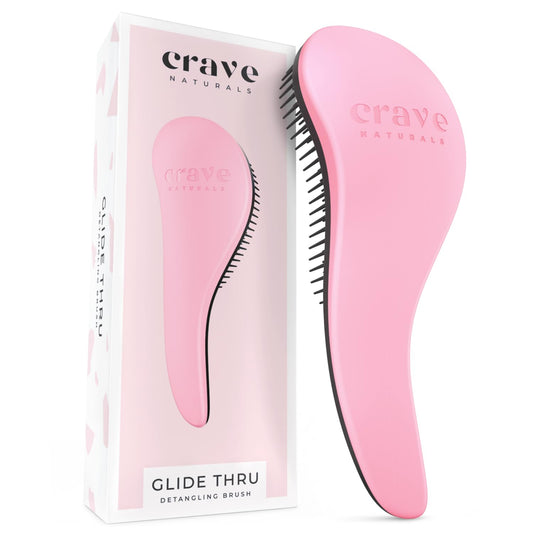 Crave Naturals Biggie Glide Thru Hair Brush - Detangler Brush for Curly, Straight, Wet or Dry Hair - Gentle Detangling Brushes for Adults, Kids, Toddlers - Hair Accessories for Women, 8.4"x3.4" - Pink