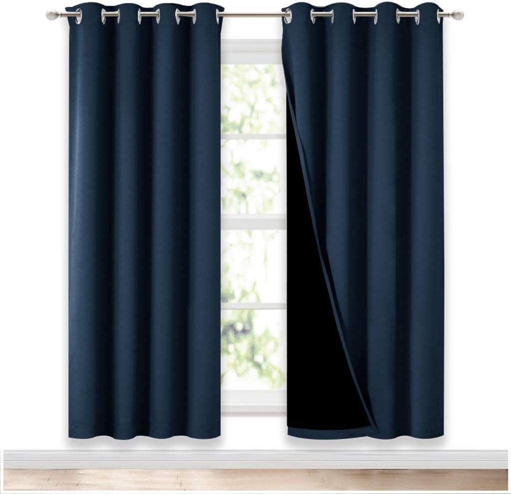 NICETOWN Full Shade Curtain Panels, Pair of Energy Smart & Noise Blocking Out Blackout Drapes for Apartment Window, Thermal Insulated Guest Room Lined Window Dressing(Navy Blue, 52 x 72 inch)