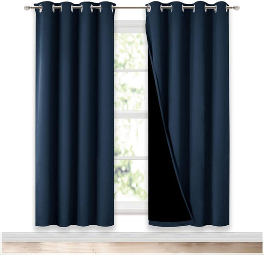 NICETOWN Full Shade Curtain Panels, Pair of Energy Smart & Noise Blocking Out Blackout Drapes for Apartment Window, Thermal Insulated Guest Room Lined Window Dressing(Navy Blue, 52 x 72 inch)