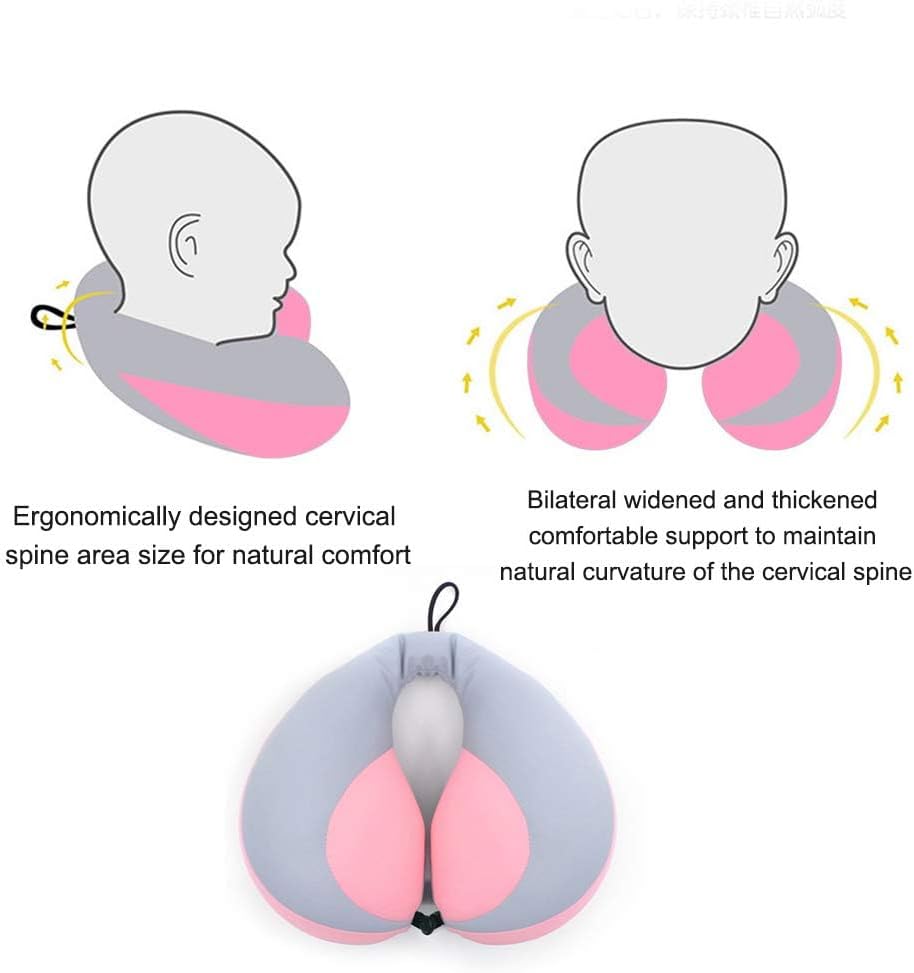MOOB Kids Pillow Support Neck Pillow for Car & Airplane, Traveling Gifts for Toddler & Children U-Shape Car Seat Head Travel Neck Pillow Support Pink …