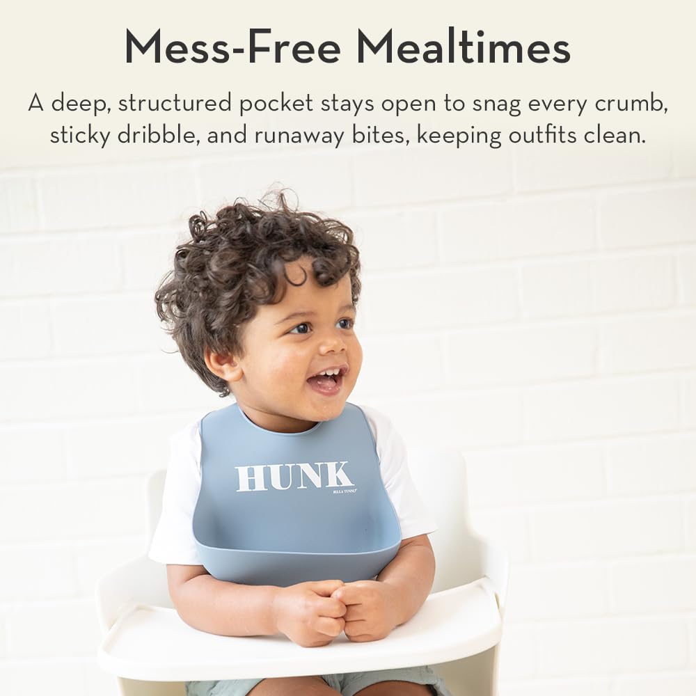 Bella Tunno Baby Bib for Eating, Waterproof Silicone Bib with Large Food Catcher, Adjustable Fit for Babies 4-12 months & Toddlers 1-3 Years, Boys & Girls