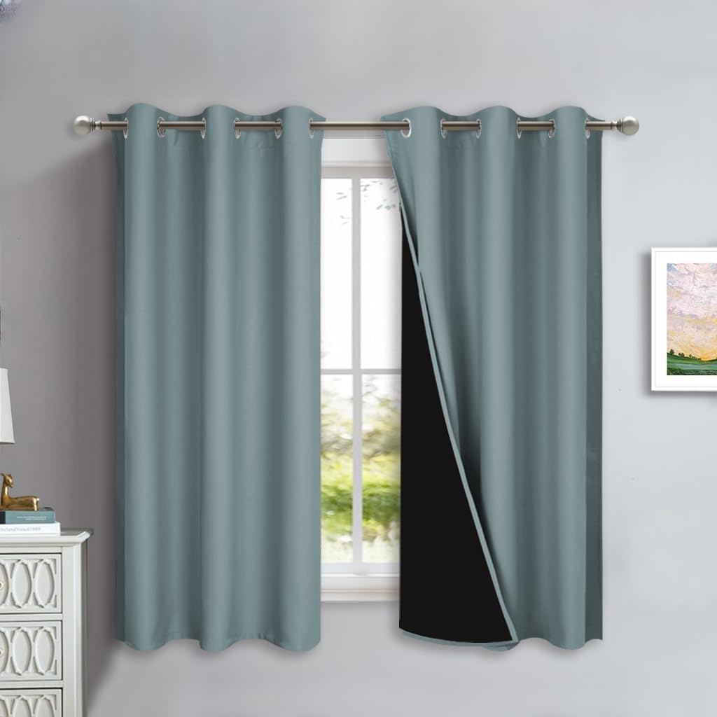 NICETOWN 100% Blackout Lined Curtains, Stormy Sea, 1 Pair, 42" Width x 63" Length Each Panel, 2 Thick Layers Completely Blackout Window Treatment Panels Thermal Insulated Drapes for Kitchen