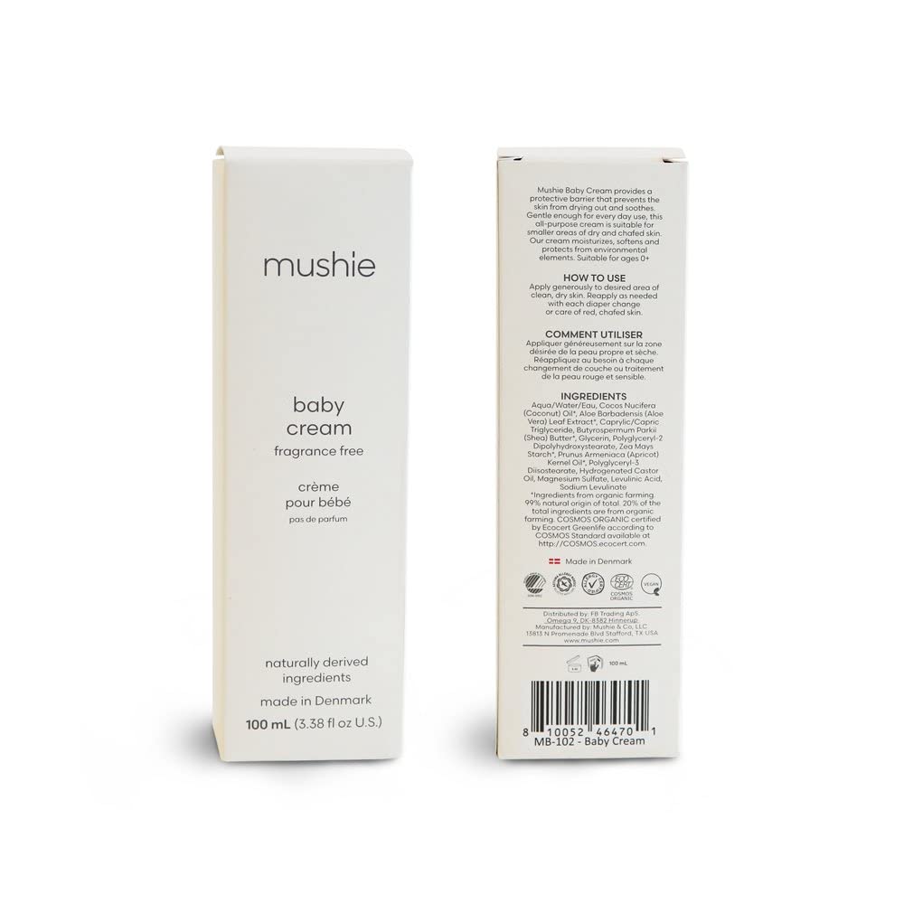 mushie Baby Cream | Healing Ointment for Dry, Chaffed Skin, Diaper Rash, & Minor Scratches | Certified COSMOS ORGANIC | Made In Denmark, 3.38 fl oz (100 mL)