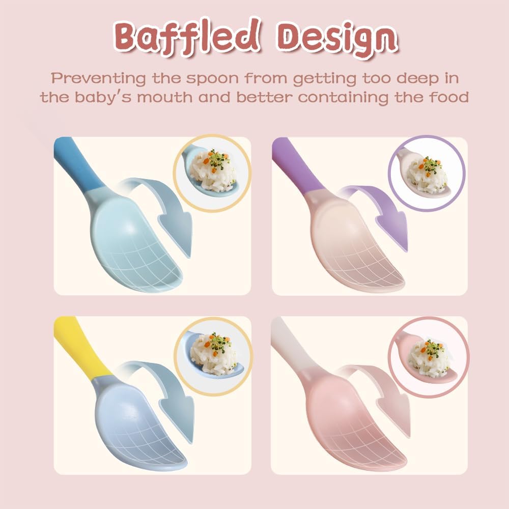 Baby Utensils Spoons and Forks Set Bendable Self-Feeding Silverware for Toddler Children with Travel Case Gum Friendly Food Grade (4 Set)