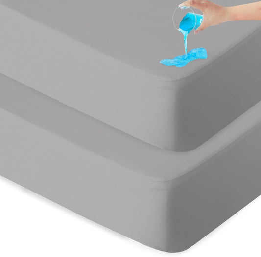 Waterproof Bassinet Sheets Fit for Halo, Dream on Me, Ingenuity, Fisher Price, Delta, Graco and Other Oval Bassinet Mattress, 2 Pack, Ultra Soft Microfiber Sheets, Grey