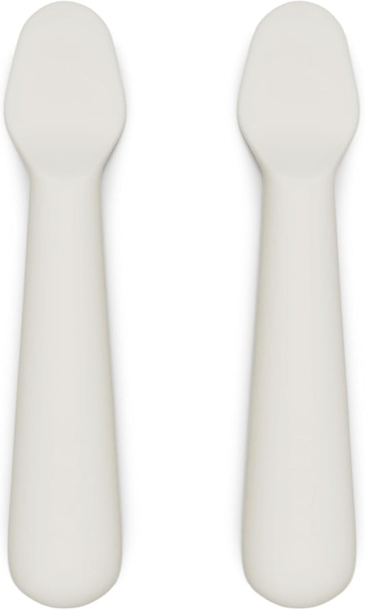 Lalo Little Spoon Set - 2 Piece Baby Spoons Set for Infants & Babies - Made From Food Grade Silicone Dishwasher Safe - Baby Feeding Essentials for Early Stage Mealtime - Oatmeal