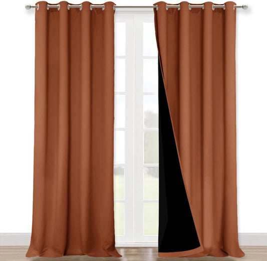 NICETOWN 100% Blackout Blinds, Set of 2, 46" x 96", Burnt Orange, Laundry Room Decor Window Treatment Curtains for Large Patio Sliding Door, Thermal Insulated Curtains for Bedroom
