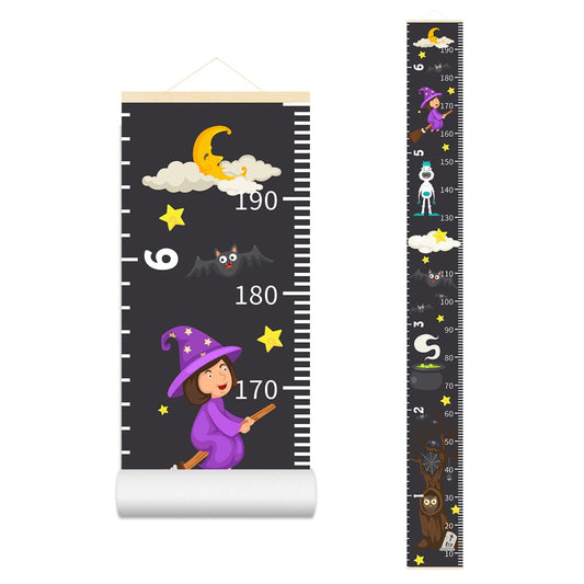 Baby Height Growth Chart - Canvas Height Chart for Kids Baby Child Toddler Boys Girls Growth Chart for Wall Room Nursery Decor Hangable and Removable Measuring Wall Ruler (Witch, Beige Wood)